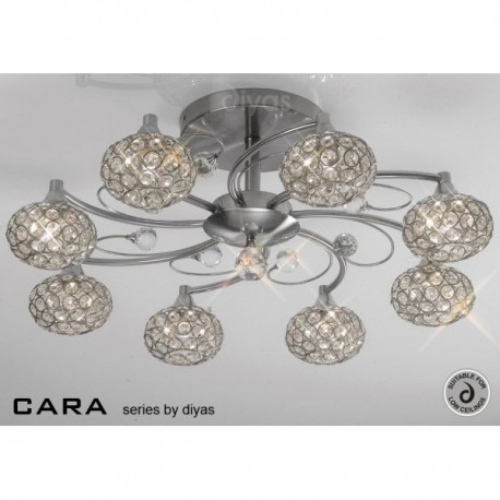 Il30938 Cara 8 Light Crystal And Satin Nickel Ceiling Light