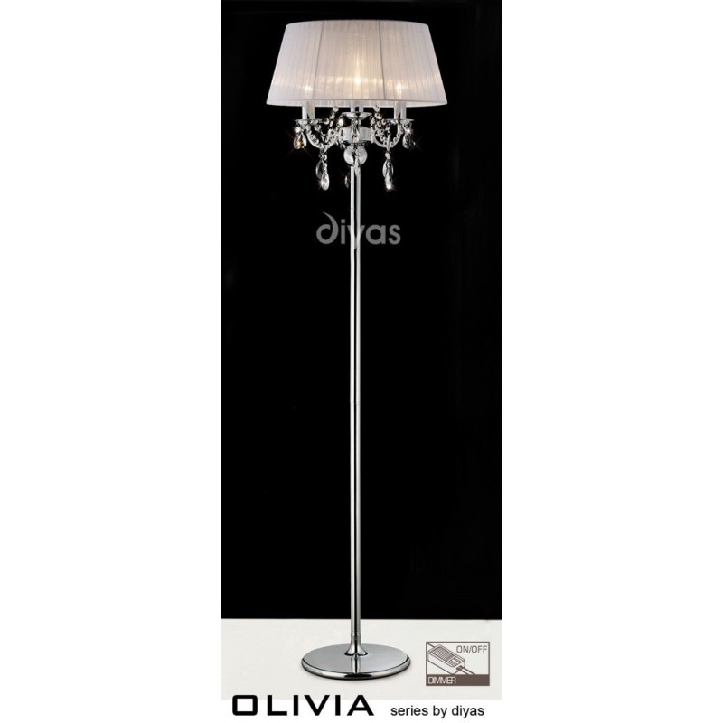 Inspired Diyas olivia3 light chrome with white gauze shade floor lamp
